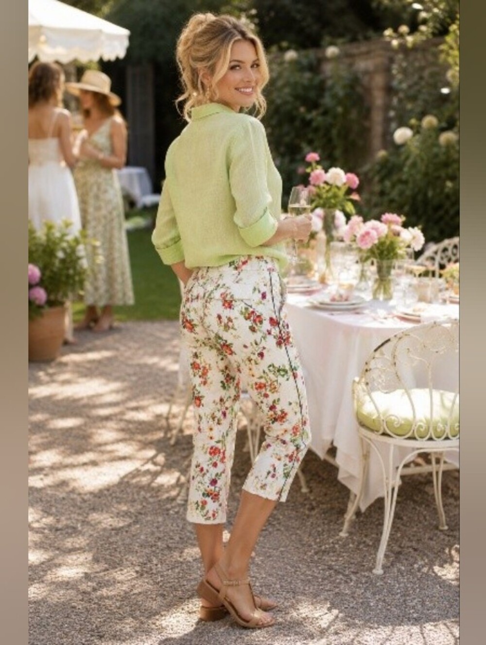 Disney Alice Through The Looking Glass White Floral Capri Pants w/ Zipper Detail